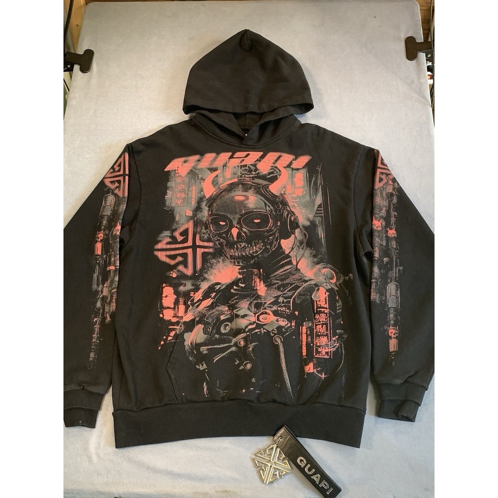 Guapi Hoodie Mens S Black Limited Edition OOP Street Goth Techno Skeleton NWT